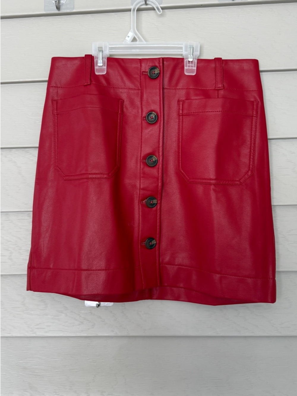 Anthropologie Maeve Red Faux Leather Button-Front Mini Skirt size M